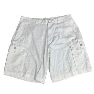 Paradise Collection Mens 40 White Cotton Linen Blend Long Bermuda Cargo Shorts